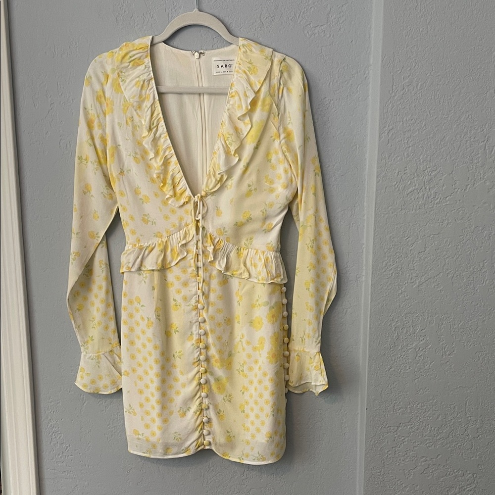 Sabo Mini Dress in Yellow Floral Ruffle